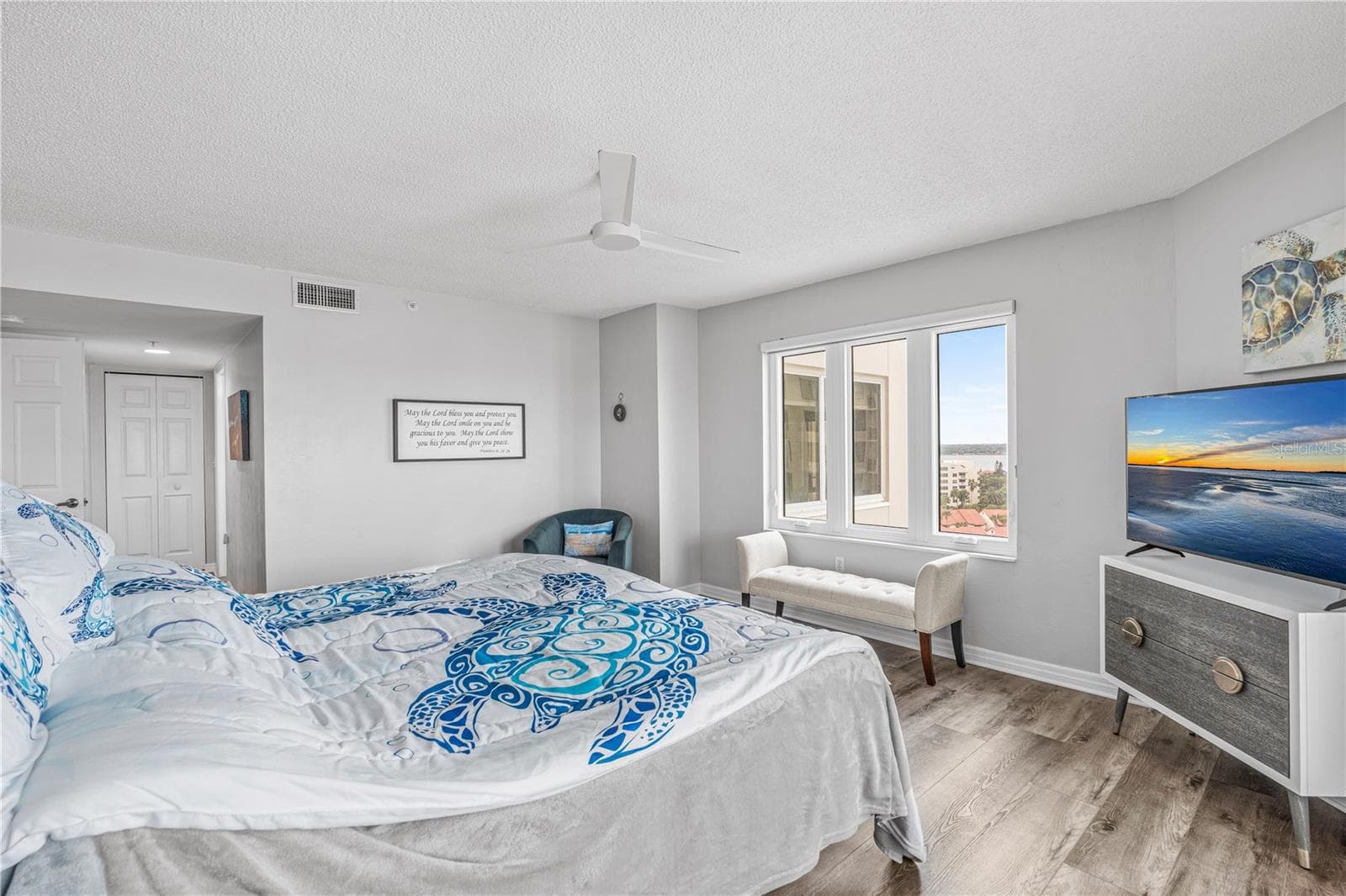 Primary Bedroom with Triple Window Views - 2967 S ATLANTIC AVE #903, DAYTONA BEACH SHORES