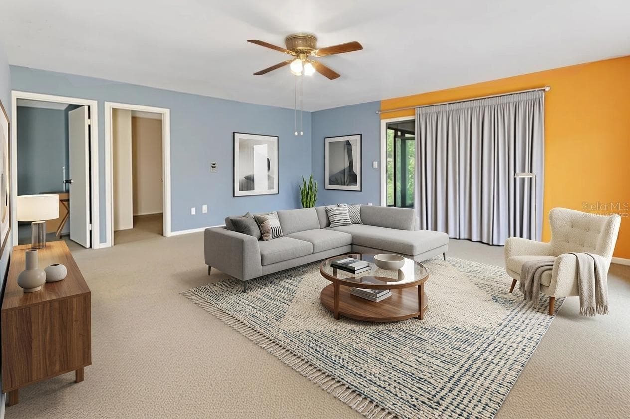 virtually staged Greatroom - 25801 BLUE LAKES DR, PAISLEY