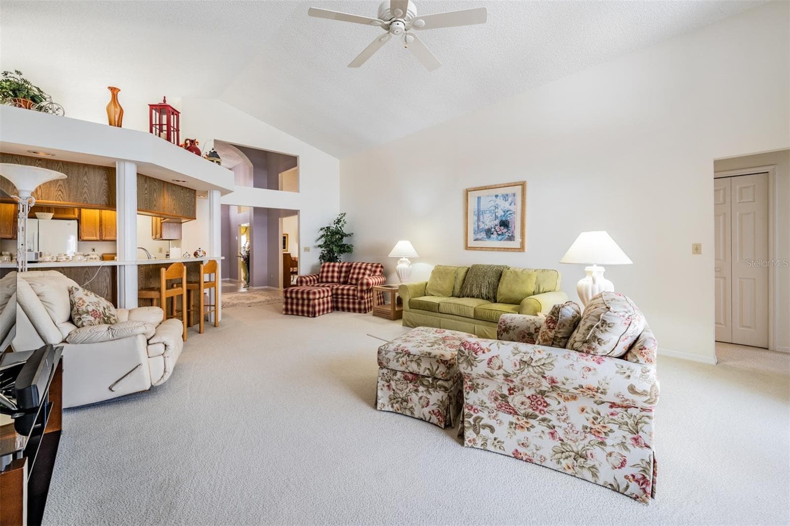 Spacious Family Room with Vaulted Ceilings, lots of sunlight and a ceiling fan. - 9008 QUAIL CREEK DR, TAMPA