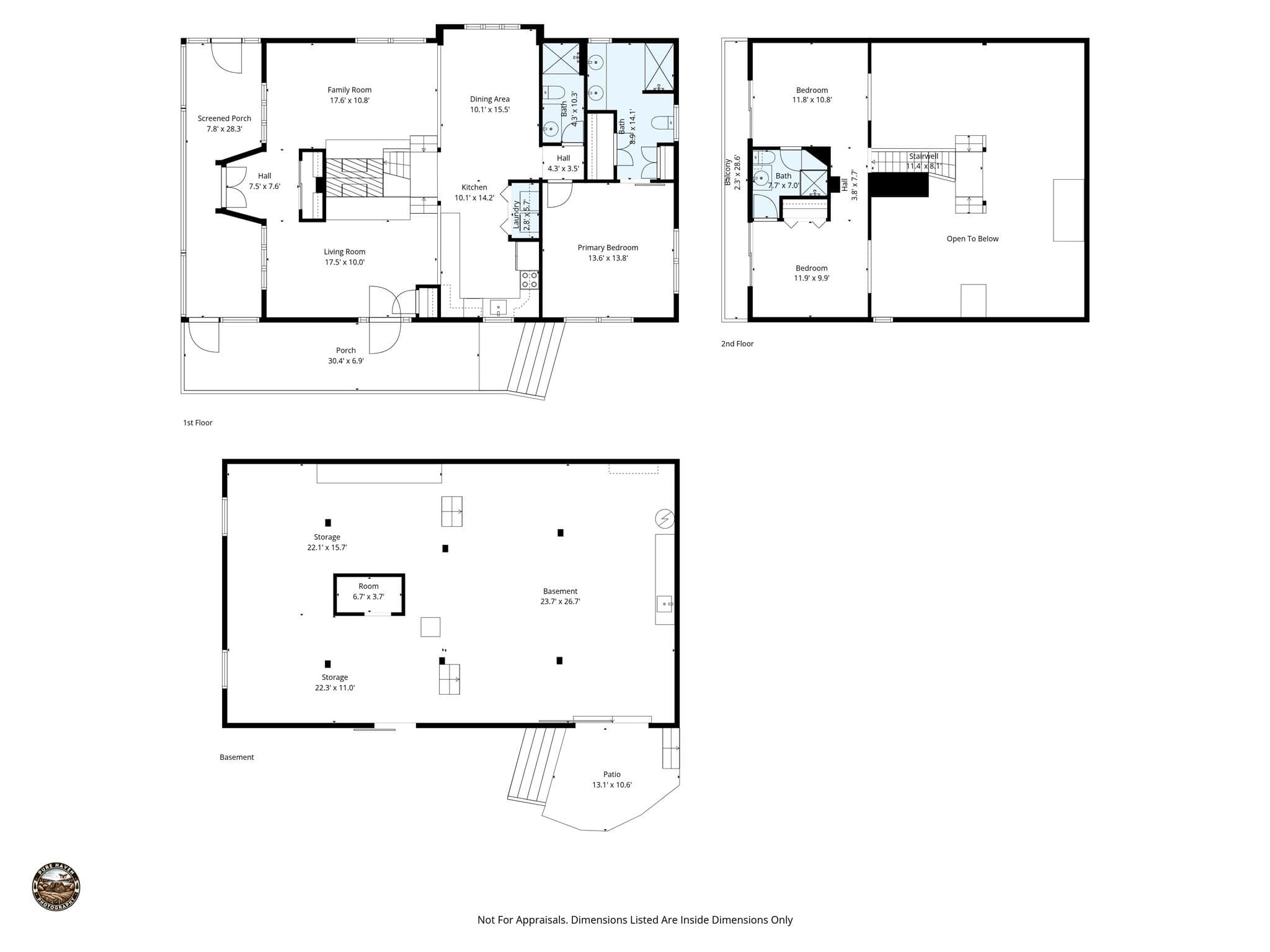 Floor Plan of Main Level, Upper Level and Basement - 78 Wahuhu Court, Brevard