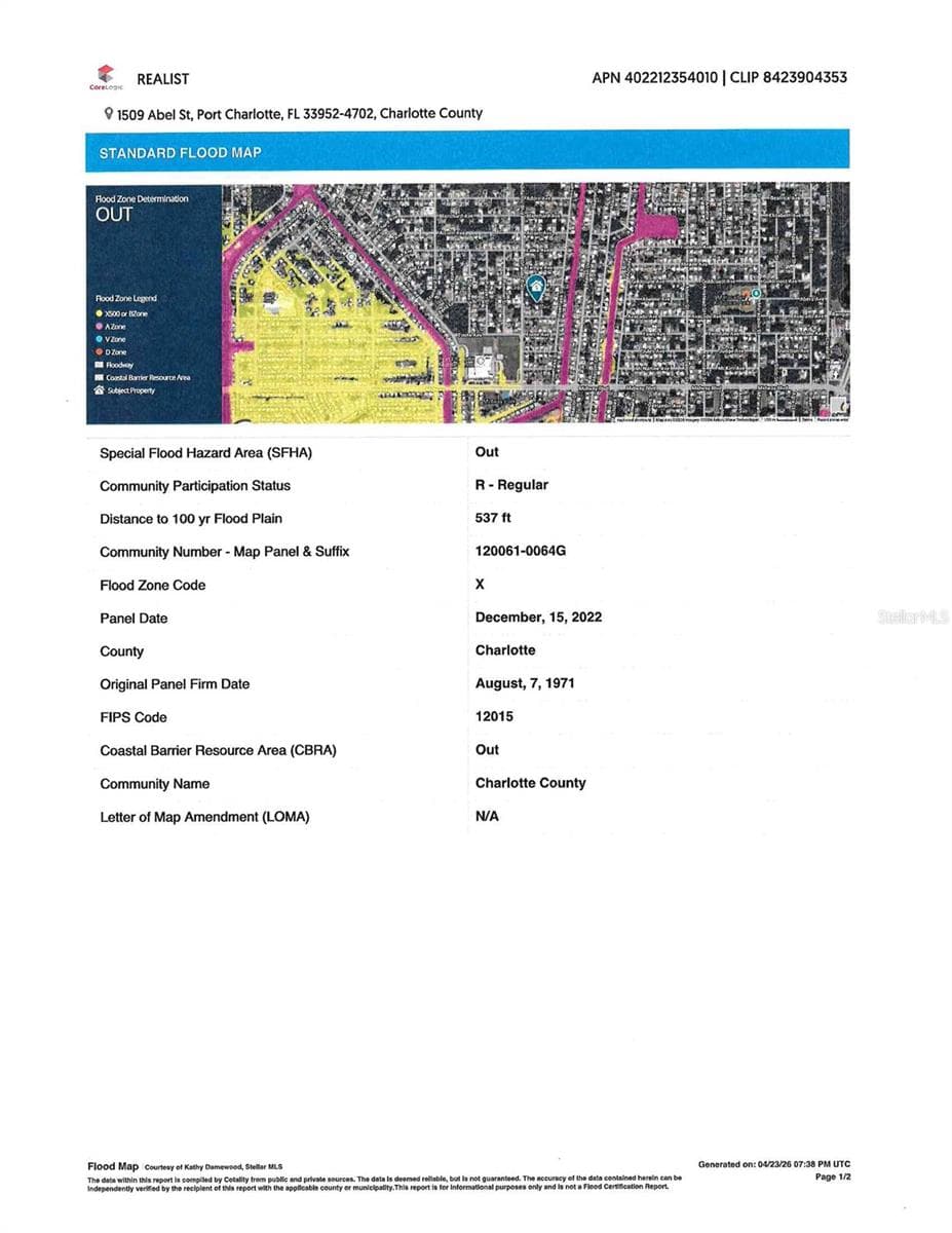 Flood Map - 1509 ABEL ST, PORT CHARLOTTE