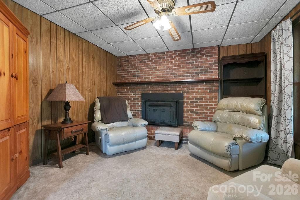 Den with Fireplace - 520 Blythe Road, Pisgah Forest