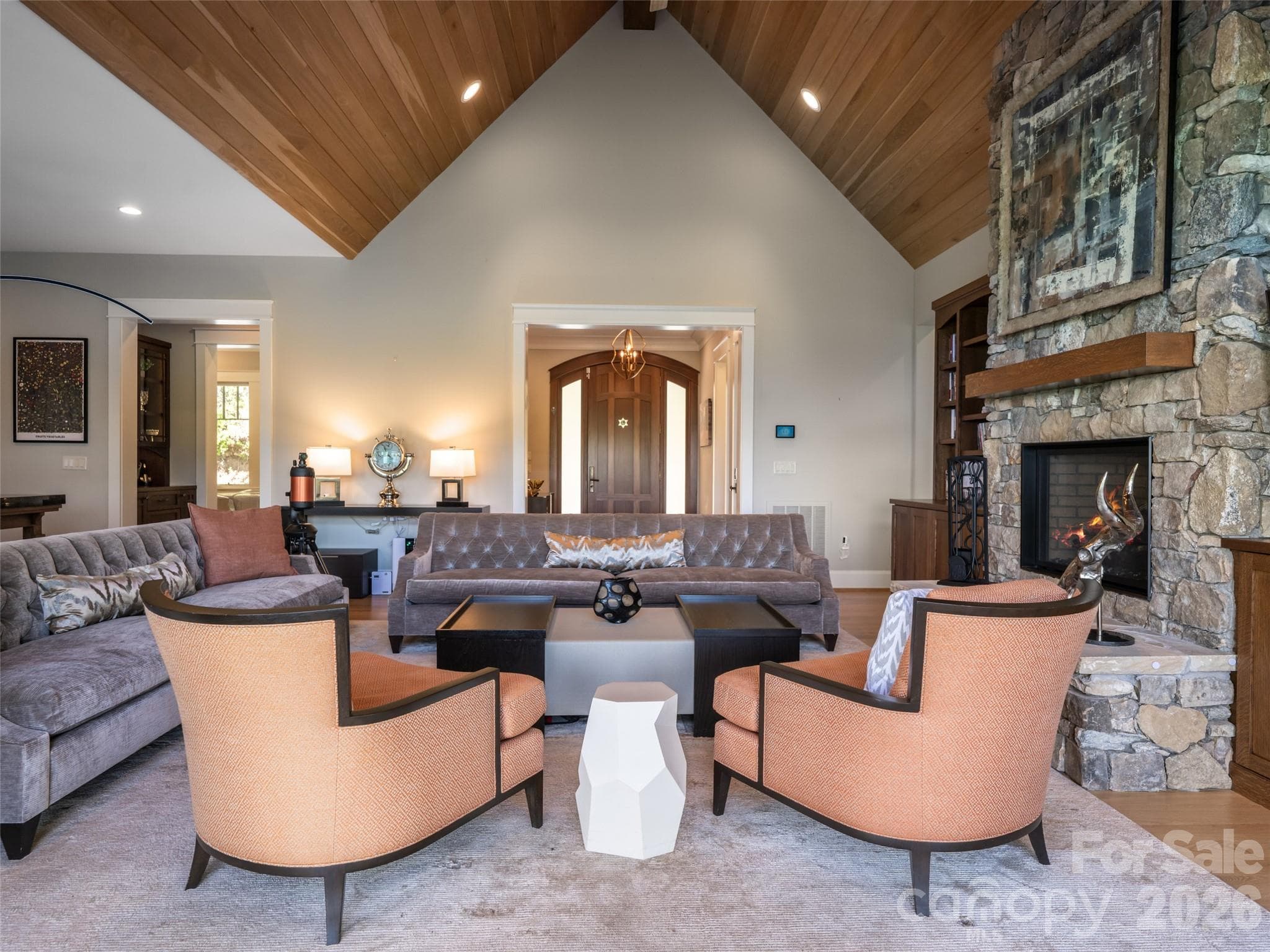 Warm, spacious and open...Great Room with stone fireplace creates an intimate seating area - 32 Timberwolf Court, Asheville