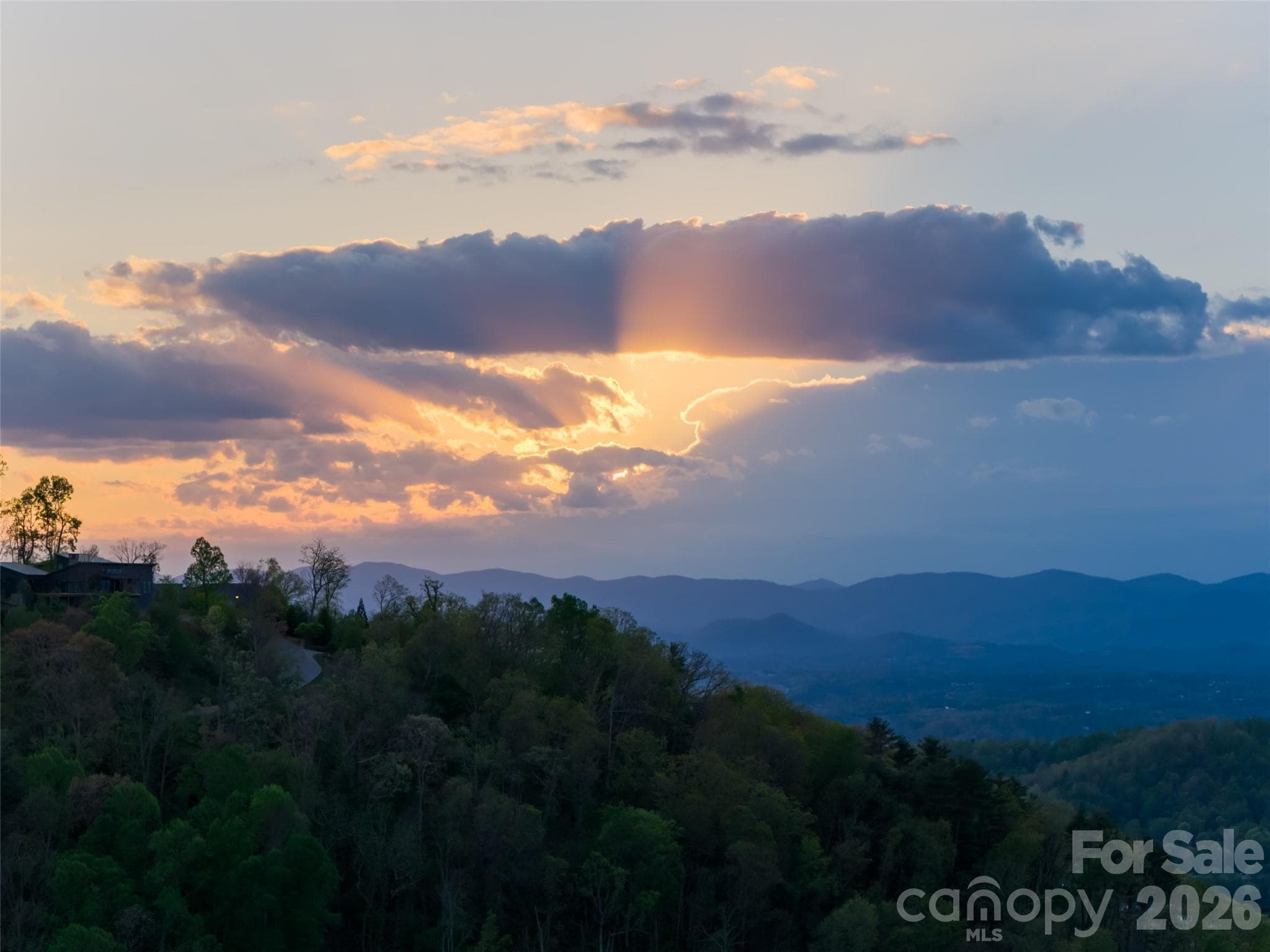 Sunset view from all levels and most rooms - Asheville