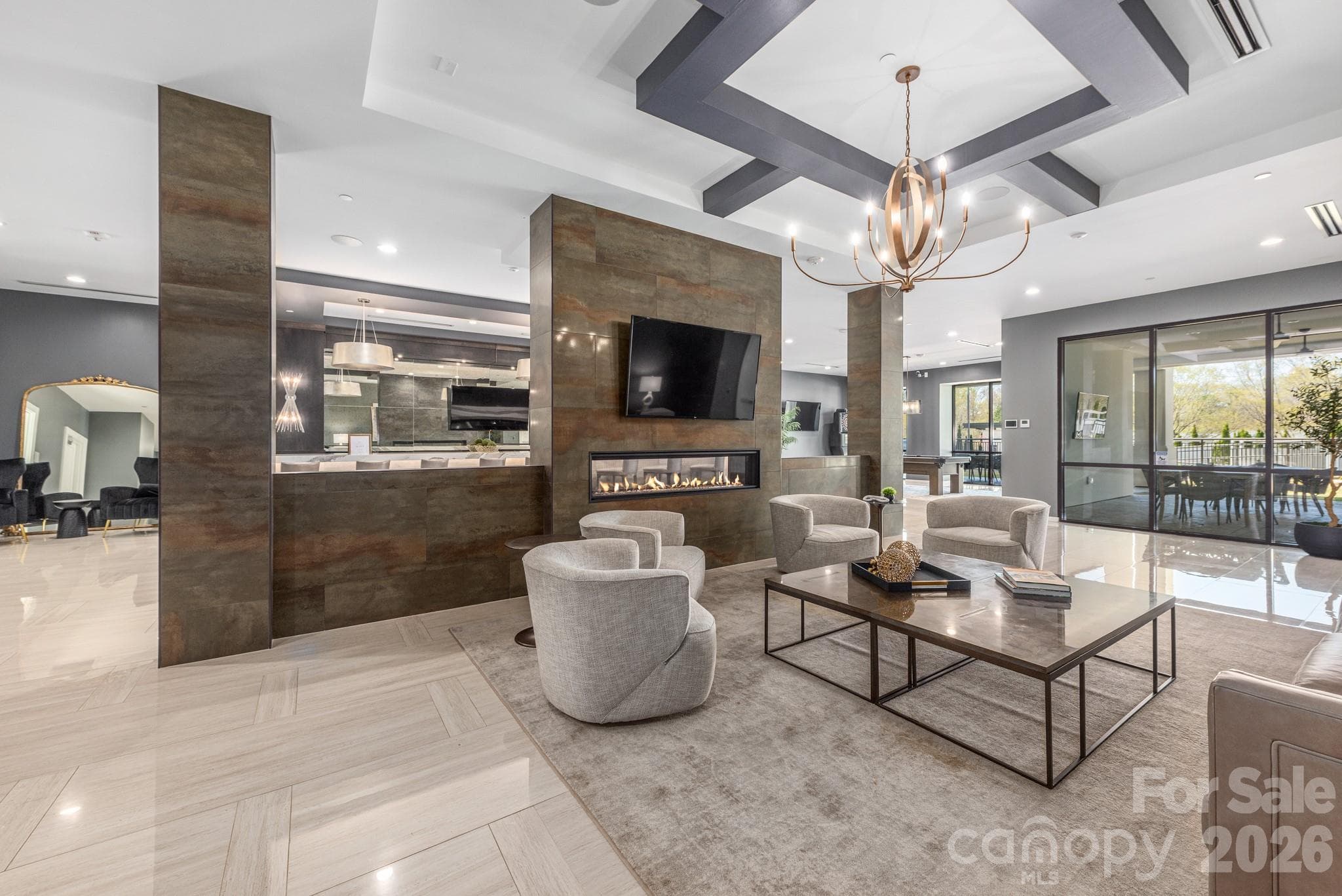 Fireplace sitting area in the community space - 19329 Watermark Drive, Cornelius