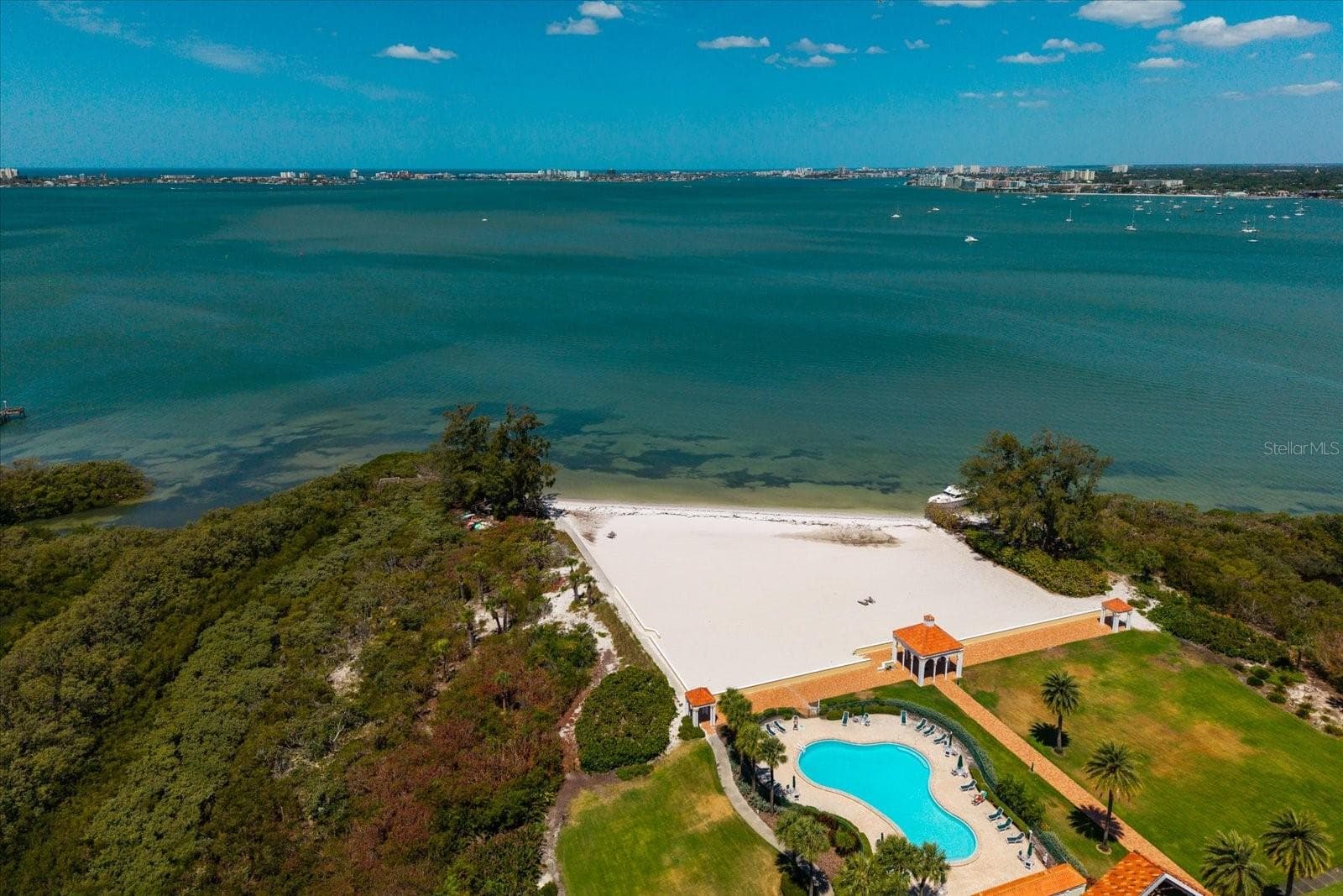 Aerial of private beach & pool - 4801 OSPREY DR S #207, ST PETERSBURG