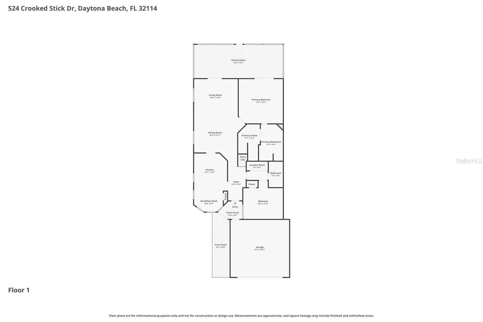 Approximate Floor Plan - 1st Floor - 524 CROOKED STICK DR, DAYTONA BEACH