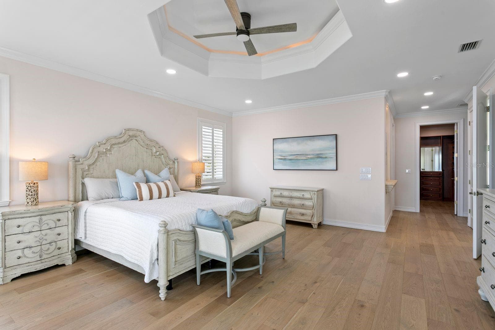View of the top level primary suite, highlighting the entrance to the en suite. - 611 1ST AVE S, TIERRA VERDE
