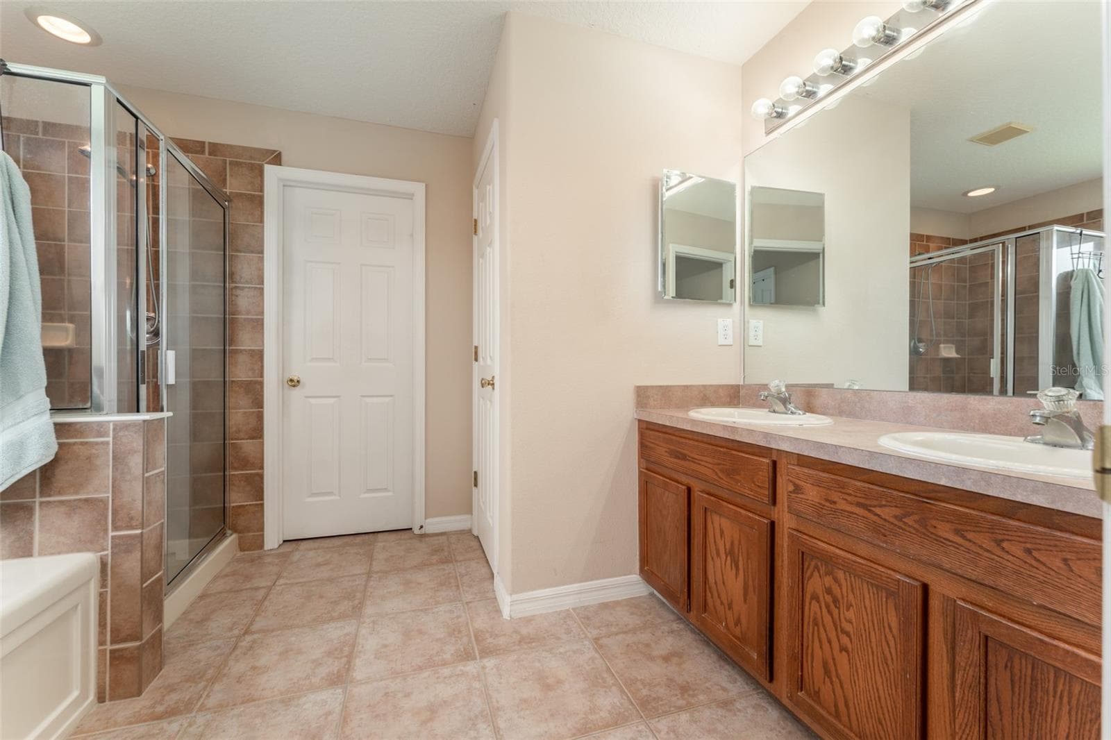 primary bath with dual sinks, soaking tub, separate shower stall, water & linen closets - 6302 BRIDGEVISTA DR, LITHIA