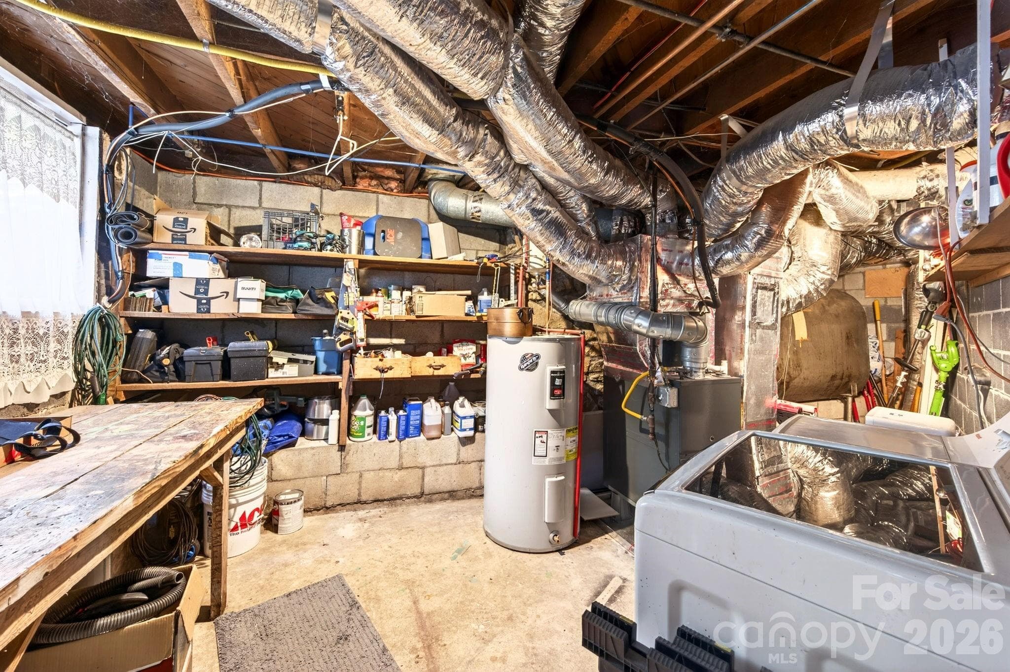 Basement mechanical room with storage area and laundry - 126 Maney Avenue, Asheville