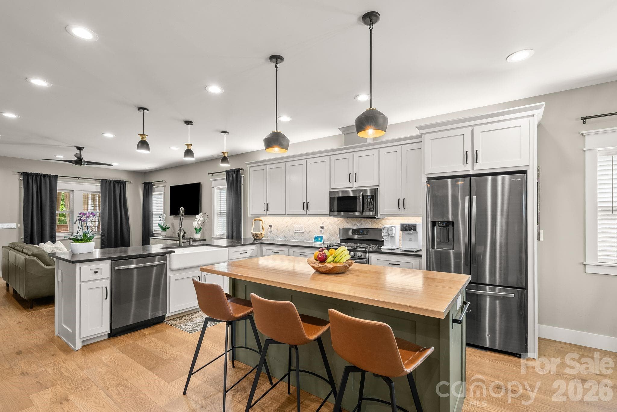 Kitchen w island facing Living Room - 7 Acona Lane, Asheville