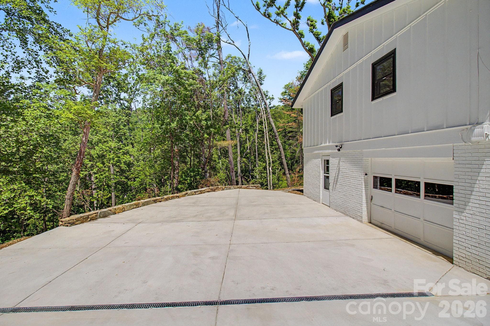 Ample parking on the Driveway, Side view of Garage Door and Basement Entrance - 5 Kent Place, Asheville