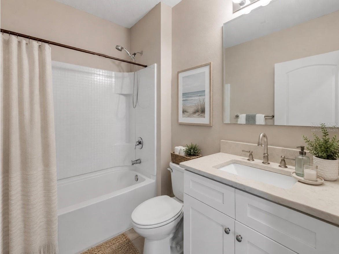 Virtually StagedDownstairs bathroom - 5215 BEAR CORN RUN, PORT ORANGE