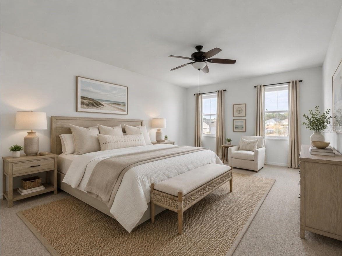 Virtually Staged Primary bedroom - 5215 BEAR CORN RUN, PORT ORANGE