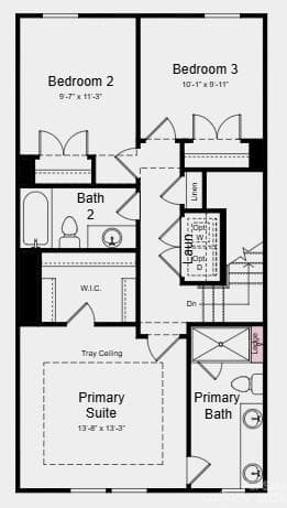 Upper Level Floor Plan - Additional Highlights Include: Ledge at primary shower, quick tread and painted risers at 1st to 2nd floor, white cabinets, and blinds - 3912 Clemson Alley, Indian Land