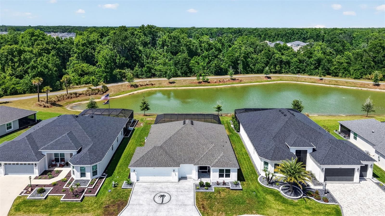 Aerial Front Elevation with Water Views - 6857 BAYSINGER PATH, THE VILLAGES