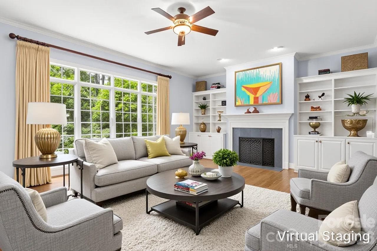 Family room virtually staged. - 4415 Everclear Court, Charlotte