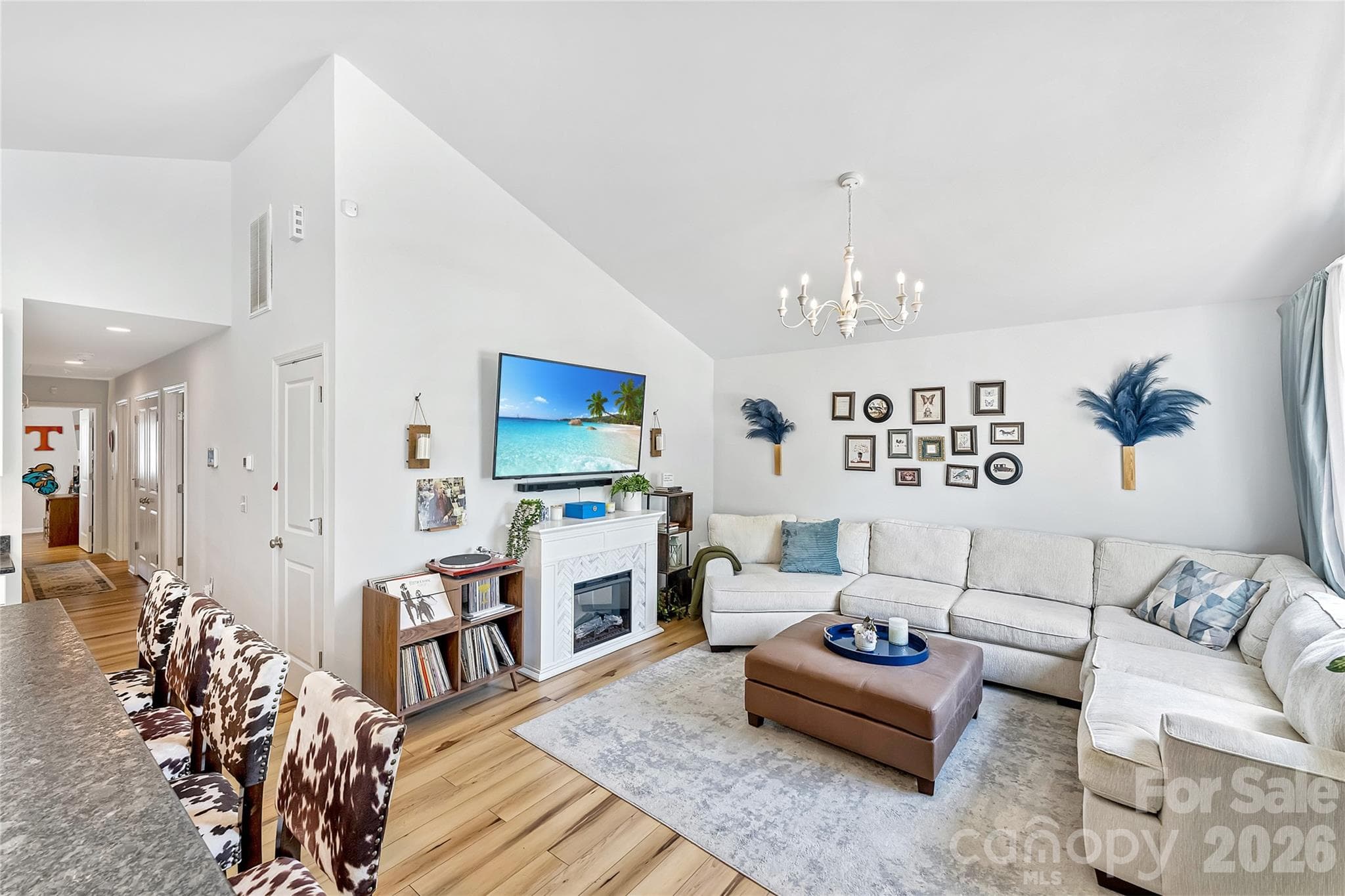 Vaulted-ceiling living room filled with natural light and designed for comfortable everyday living. - Charlotte