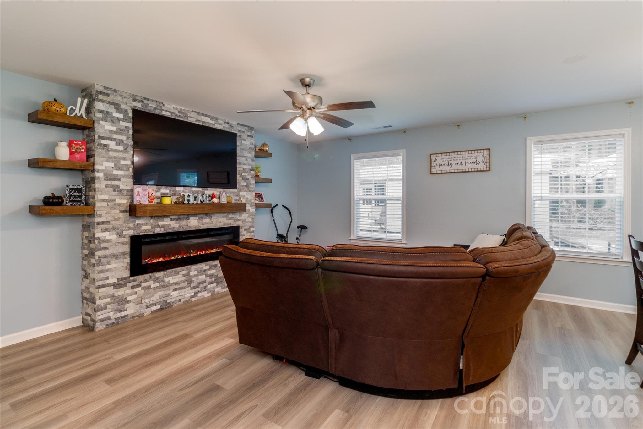 Custom stone electric fireplace & shelving - 900 Providence Road, Lancaster