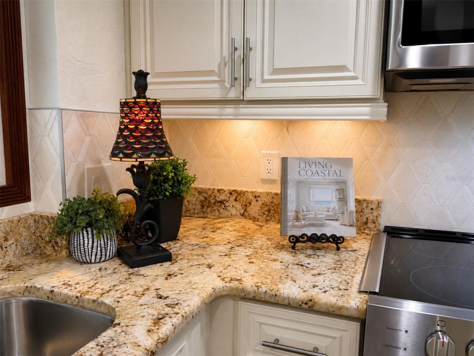 Intricate stone backsplash and soft-close cabinetry add designer touches - 6212 20TH ST S, ST PETERSBURG