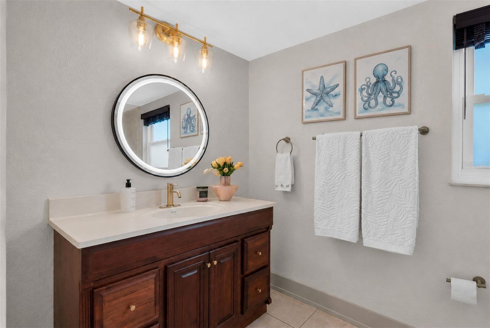 Updated primary bath with large walk-in shower and lighted mirror - 6212 20TH ST S, ST PETERSBURG