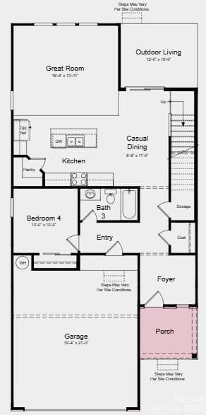 First Floor Plan - Additional Highlights Added: Primary Bath Fiberglass Shower Pan w/ Tile Surround, Window(s) at Primary Bath - 17114 Walker Wylie Drive, Charlotte