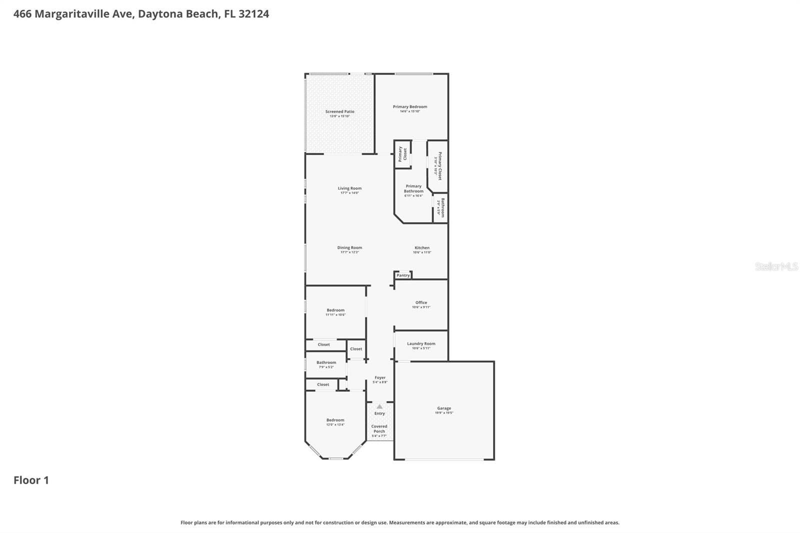 Approximate Floorplan - 466 MARGARITAVILLE AVE, DAYTONA BEACH