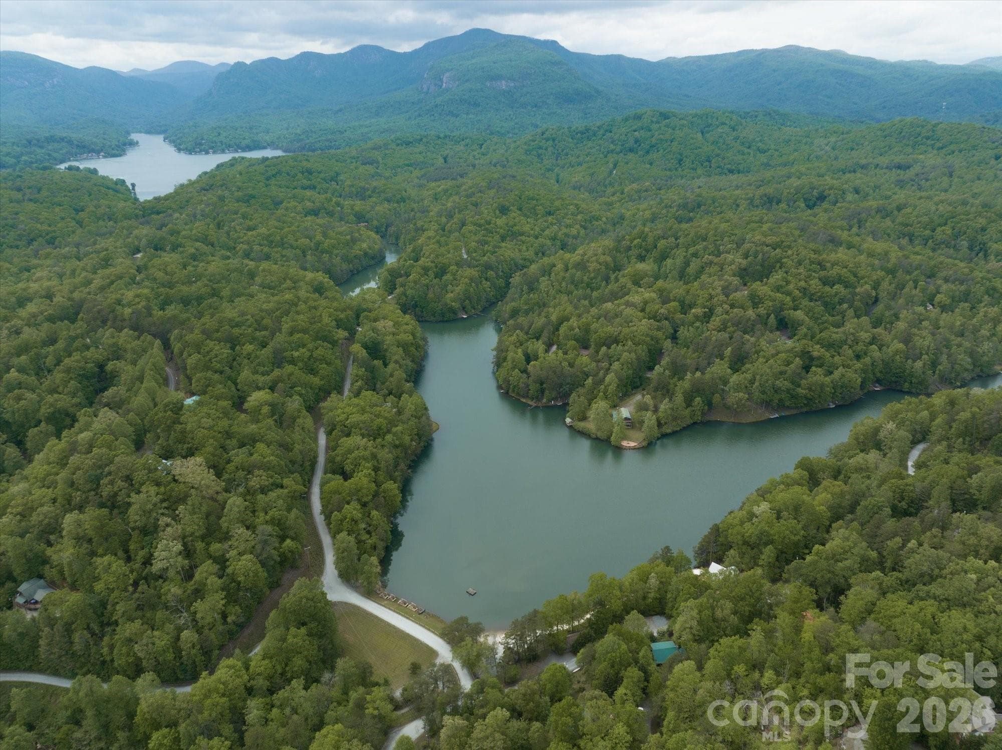 Big Mirror Lake, Little Mirror Lake (*Lot sits on Little Mirror Lake (in the middle of the pic)) and Lake Lure in one drone pic! - Lake Lure