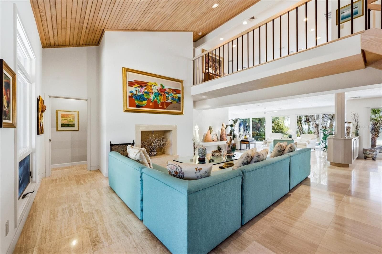 Living Room has elevated cedar ceilings - 750 N MANASOTA KEY RD, ENGLEWOOD