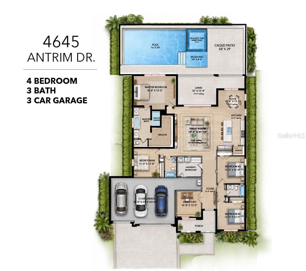 21. Floor Plan – 4 Bedrooms + Den / 3 Baths / 3 Car Garage - 4645 ANTRIM DR, SARASOTA