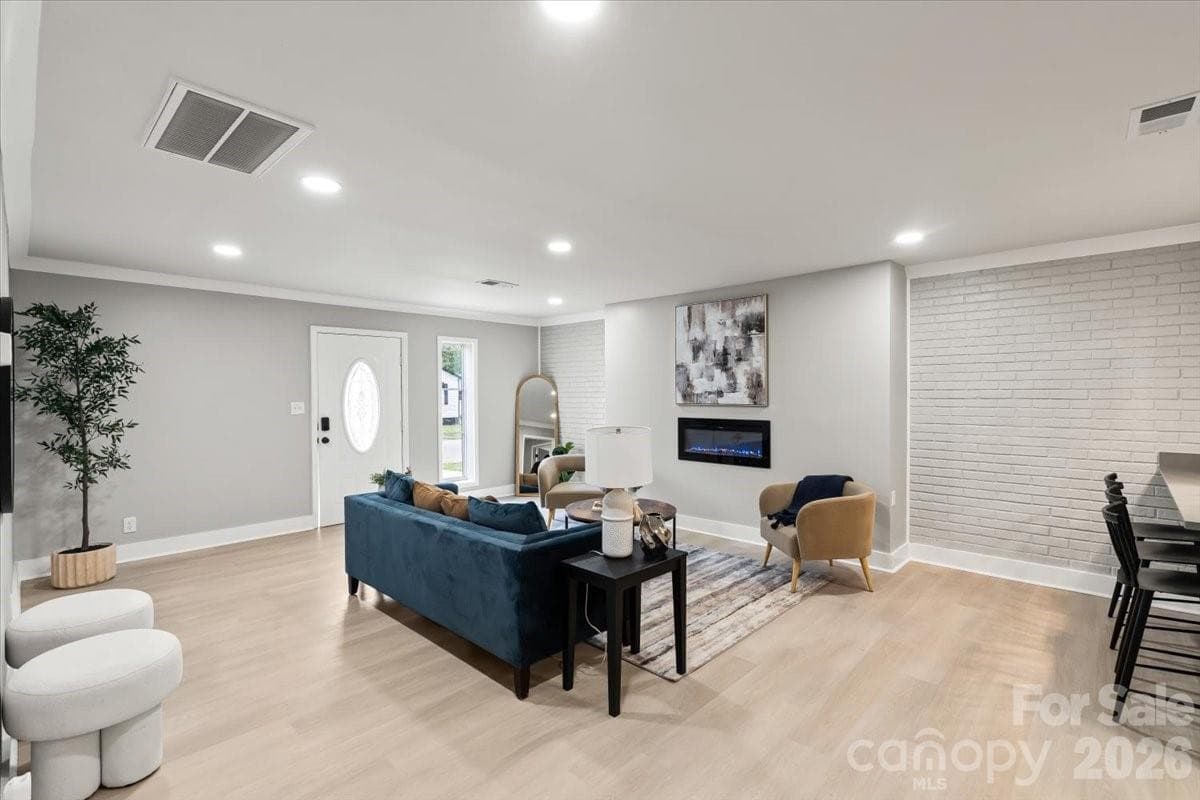 BRIGHT Entrance+ Luxury LVP Flooring additional LED lighting + energy efficient electric Fireplace - Rock Hill