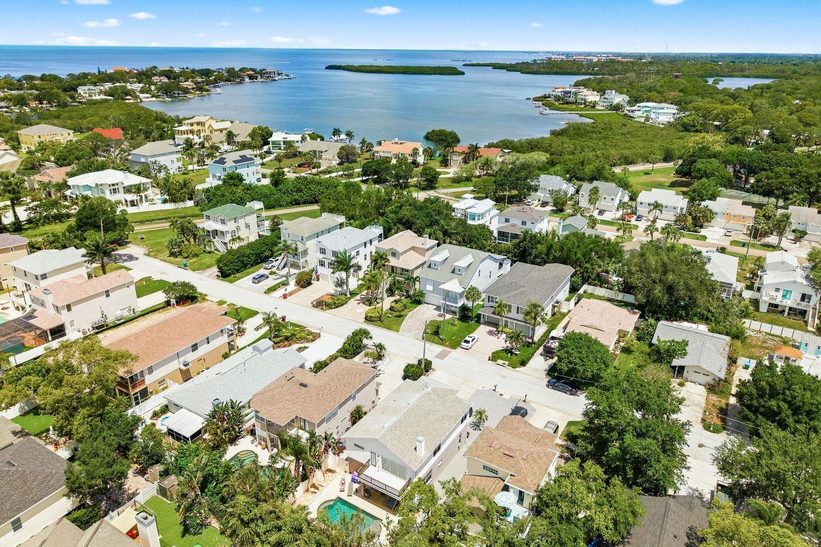 Aerial looking out to Boggy Bayou - 503 PALM AVE, PALM HARBOR