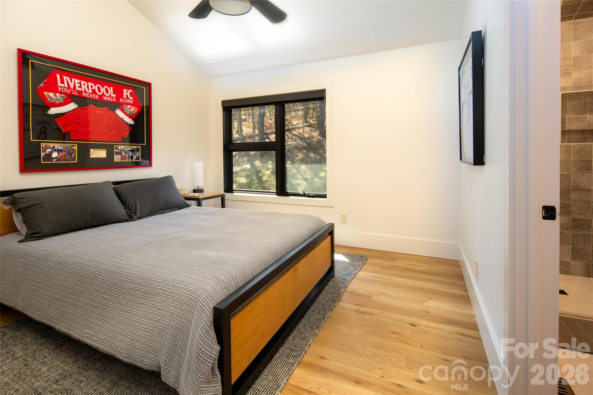 Bedroom has ensuite bathroom access. - Asheville