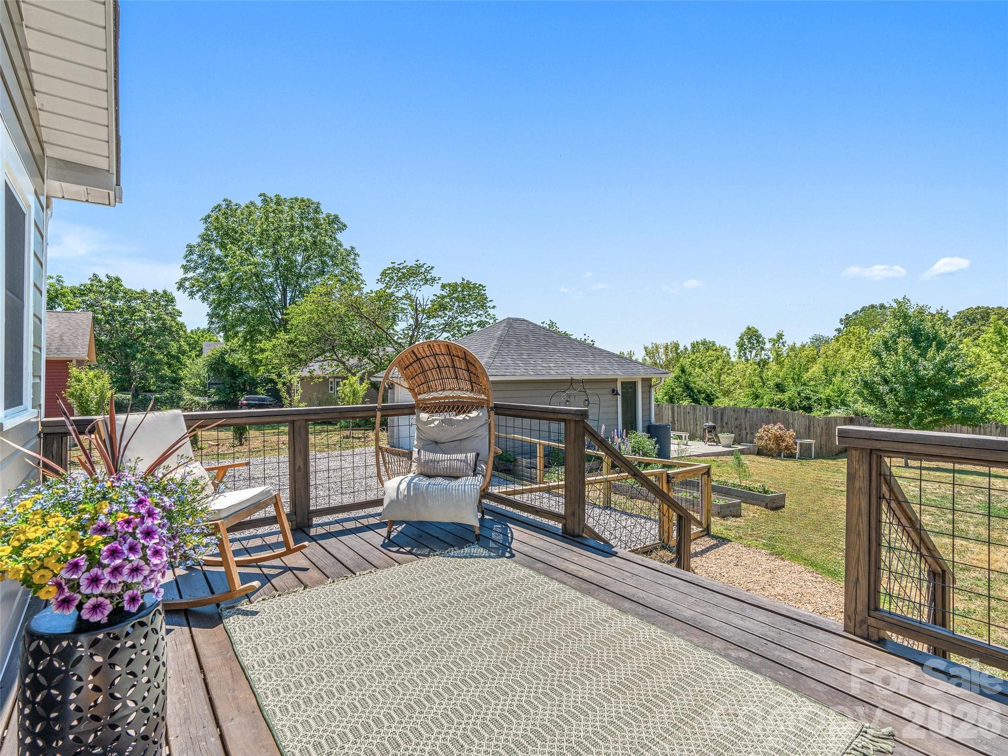 Deck overlooking the back yard and gardens - Asheville