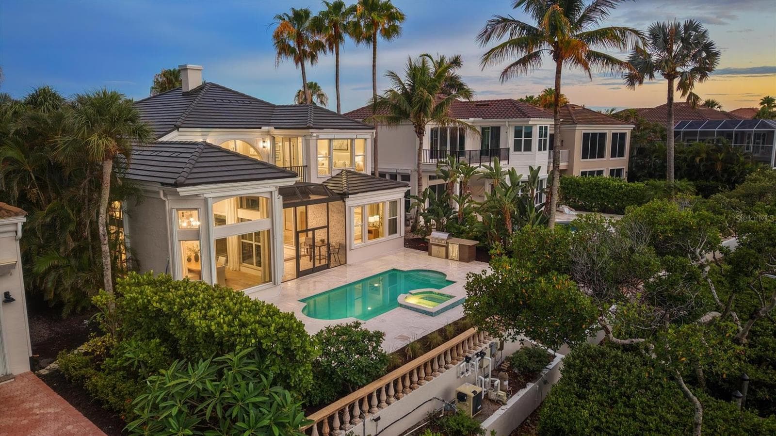 Aerial Poto of Pool at Sunset - 3606 FAIR OAKS PL, LONGBOAT KEY