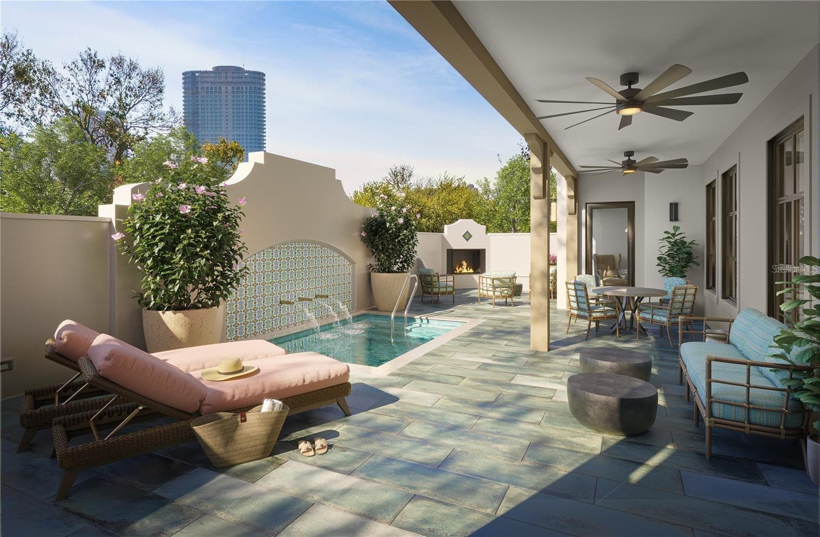 Perfect mix of sun and shade. Covered and sunlit seating area. The gas fireplace and plunge pool are the perfect places to lounge - 749 BURLINGTON AVE #600, ST PETERSBURG