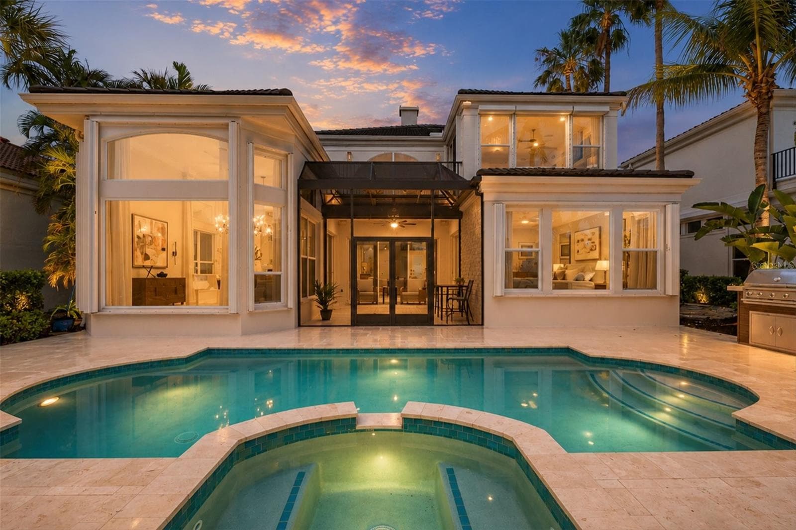 Pool and Water View at Sunset - 3606 FAIR OAKS PL, LONGBOAT KEY