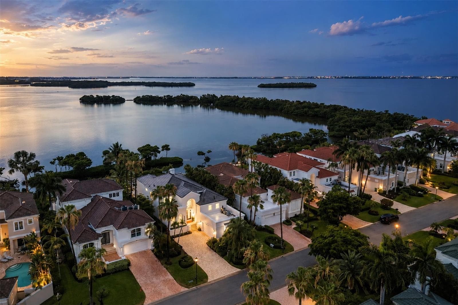 Aerial View Street Side at Sunset - 3606 FAIR OAKS PL, LONGBOAT KEY