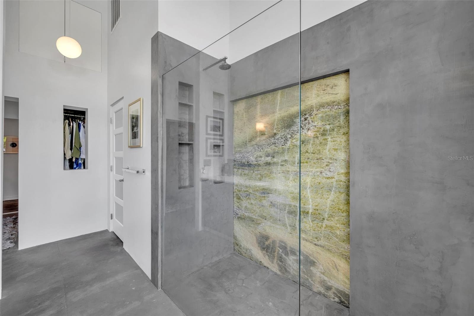 newer primary bath with unique marble details - 1841 LAKE SPIER DRIVE, WINTER PARK
