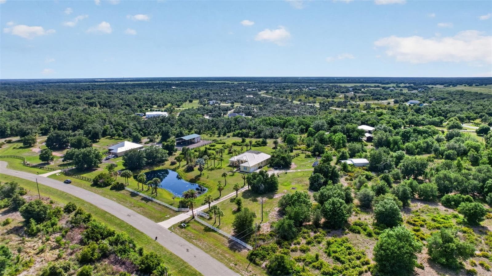 The winding drive, private pond, and stately palms create a memorable arrival experience worthy of a true estate property. - 1210 408TH CT E, MYAKKA CITY