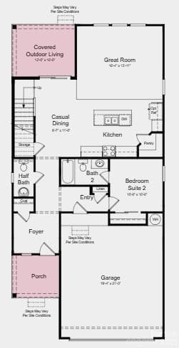 First Floor Plan - Additional Highlights Include: Primary Bath Fiberglass Shower Pan w/ Tile Surround, Covered Outdoor Living, Window(s) at Primary Bath - Charlotte