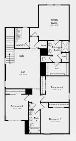 Second Floor Plan - Additional Highlights Include: Primary Bath Fiberglass Shower Pan w/ Tile Surround, Covered Outdoor Living, Window(s) at Primary Bath - Charlotte