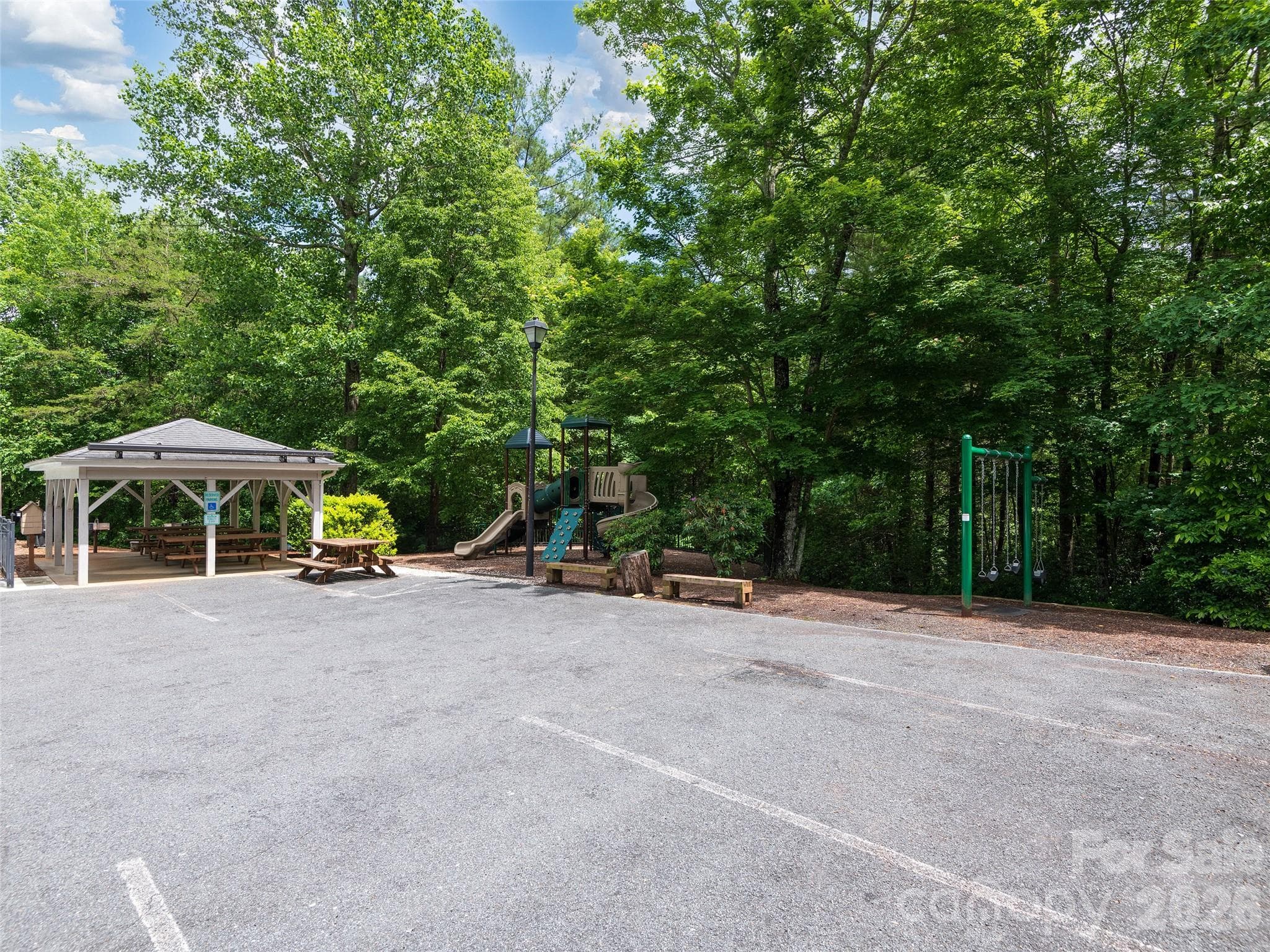 Playground & cabana from parking area - 48 Smokemont Drive, Arden