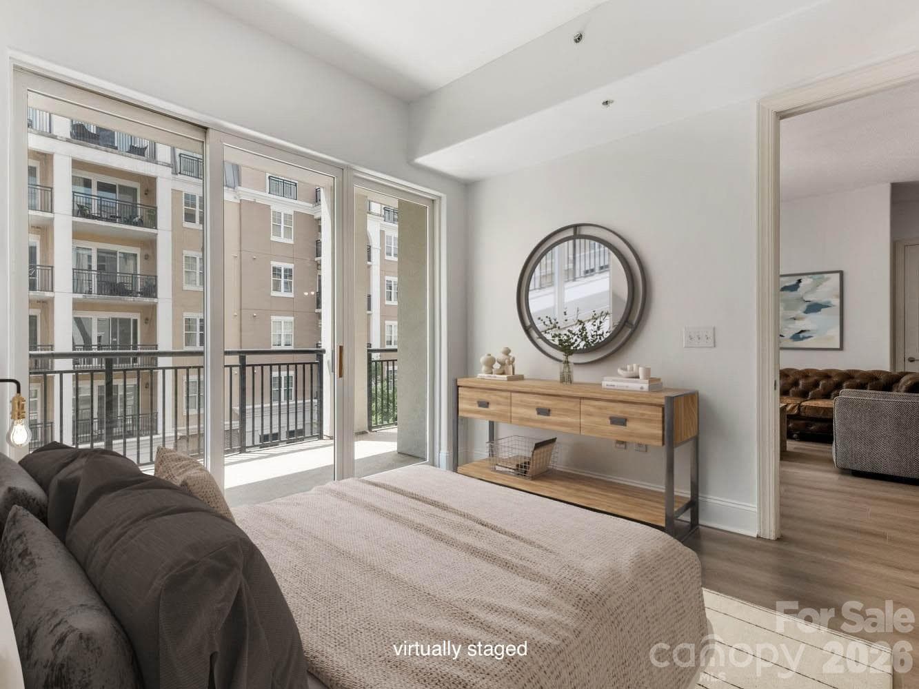 Second full bedroom with walk-in closet and balcony access - 4625 Piedmont Row Drive, Charlotte