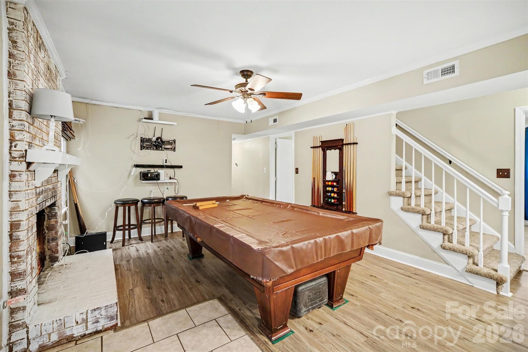 Great Room Features Beautiful Brick Fireplace - 8644 Kirchenbaum Drive, Charlotte