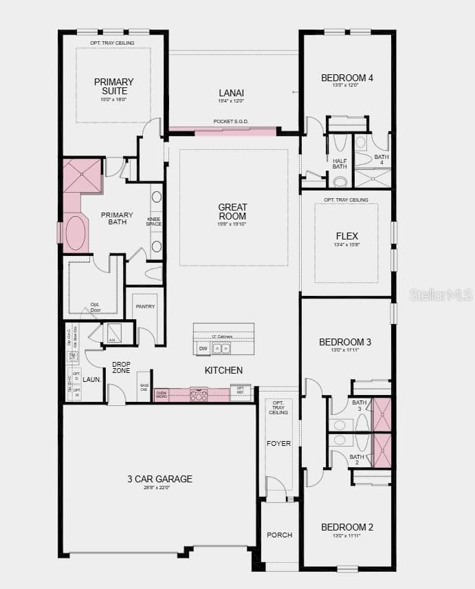 Floor Plan - Additional Highlights Include: gourmet kitchen, tray ceiling package, 8' interior doors, shower in place of tub in the secondary bathrooms, crown molding, and pre-plumb for a laundry sink - 12533 WHARF TER, PALMETTO
