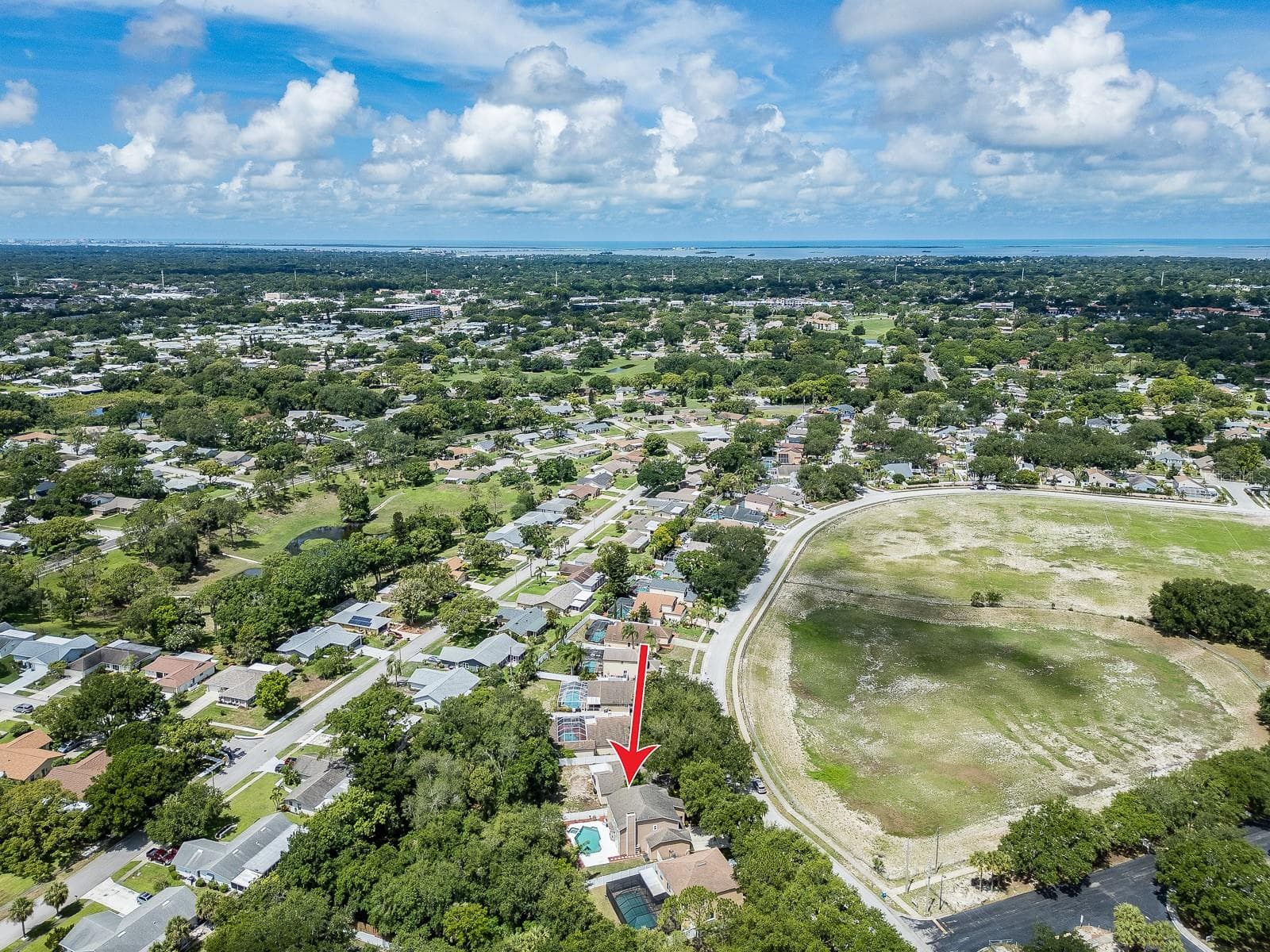 Aerial shot of Lot location in front of Conservation Area - 3256 BENTLEY DR, PALM HARBOR