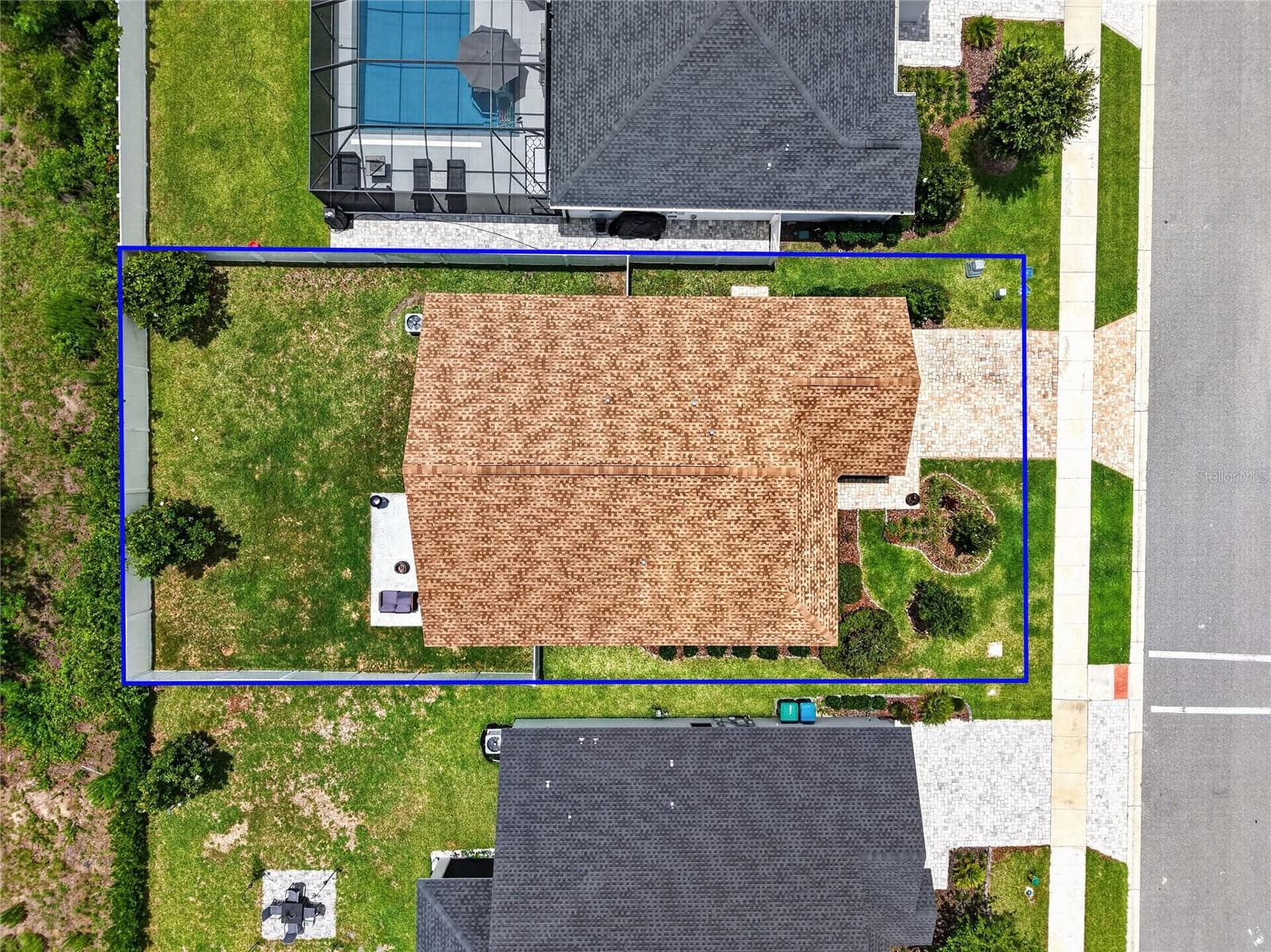 Aerial Side Elevation with Property Lines and Large Fenced Yard with Room For a Pool! - 12591 NE 49TH DR, OXFORD