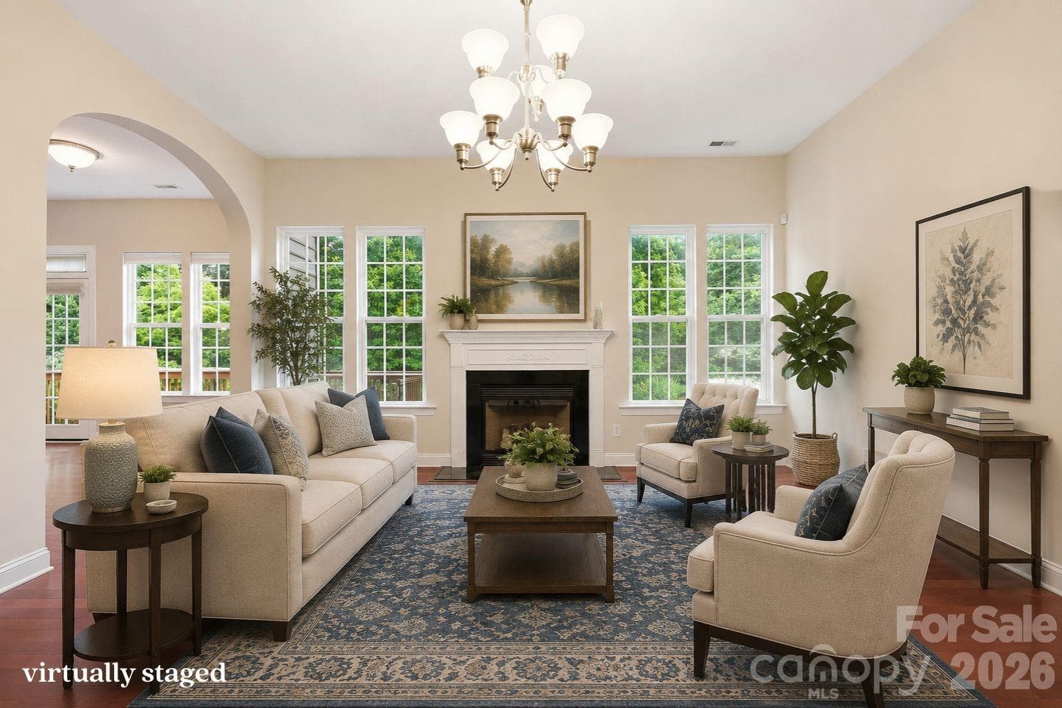 virtually staged living room - 878 Treasure Court, Fort Mill