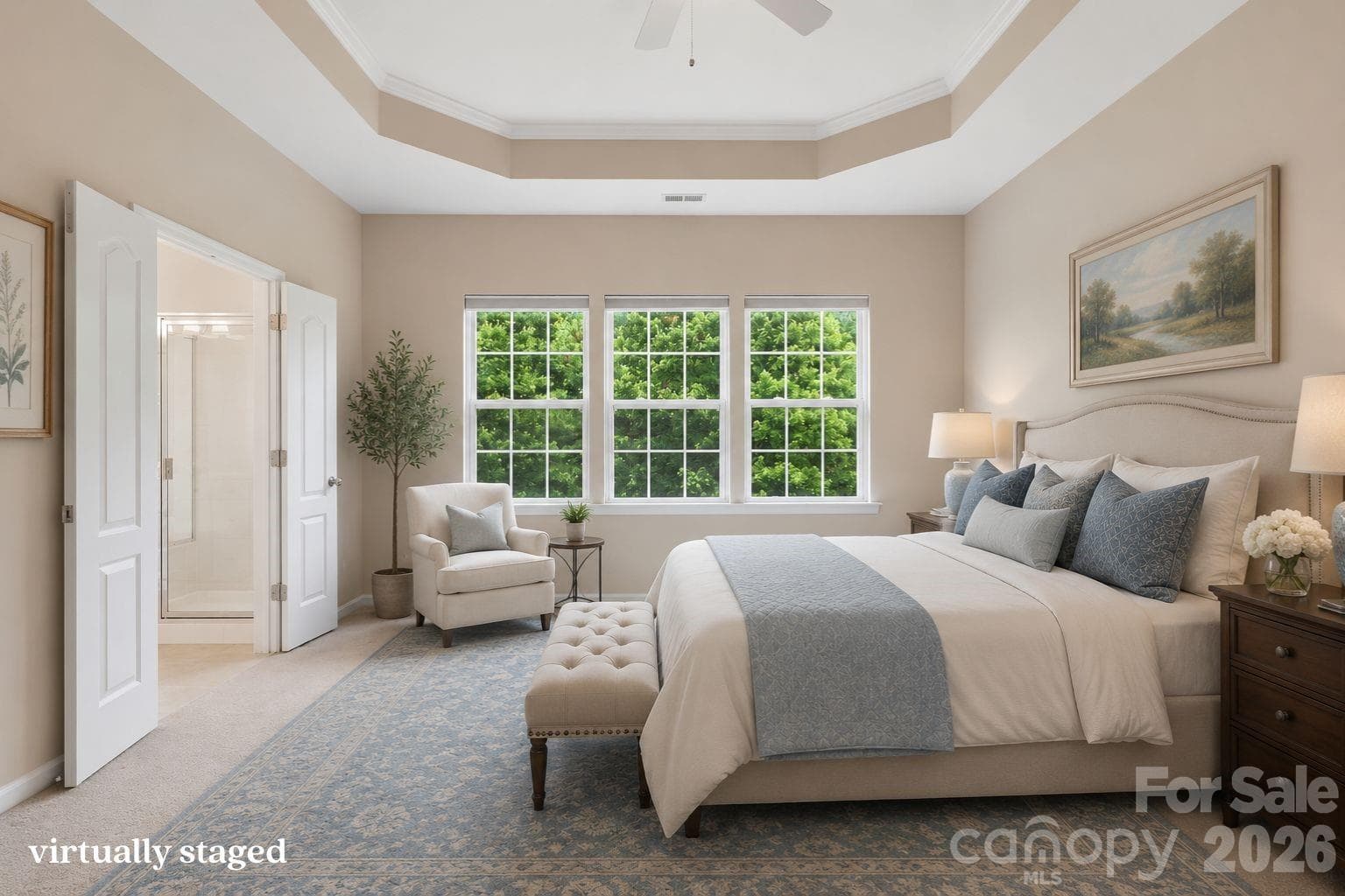 virtually staged primary bedroom, upper level - 878 Treasure Court, Fort Mill